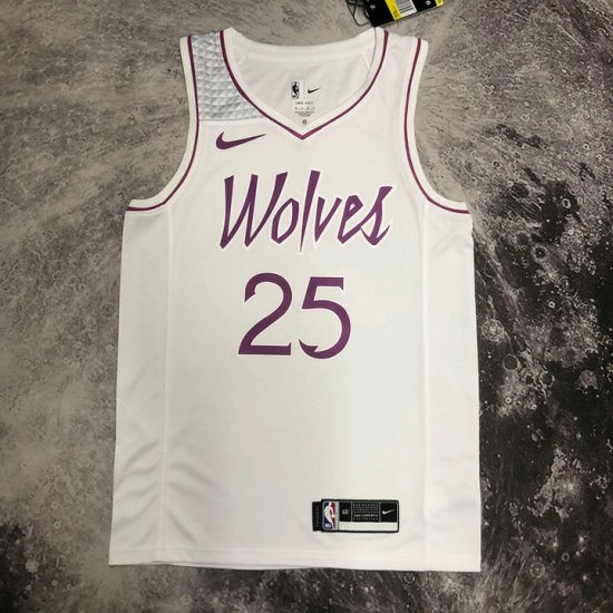 NBA 25 Rose Timberwolves 2018-19 Earned Maillot blanc imprimé